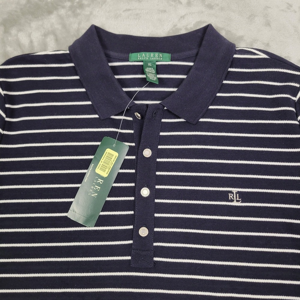 Lauren Ralph Lauren Boys Polo Shirt XL Dark Navy Blue White Stripes (New w/tags)